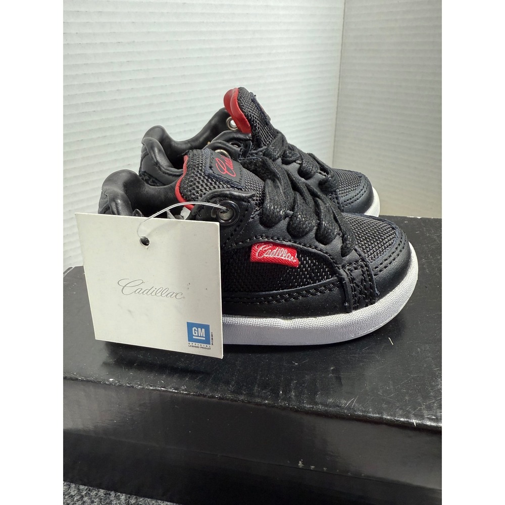 Cadillac Reno Mesh Lo Boys 4 Black Red Leather Mesh‎ Sneakers NWT GM Licensed